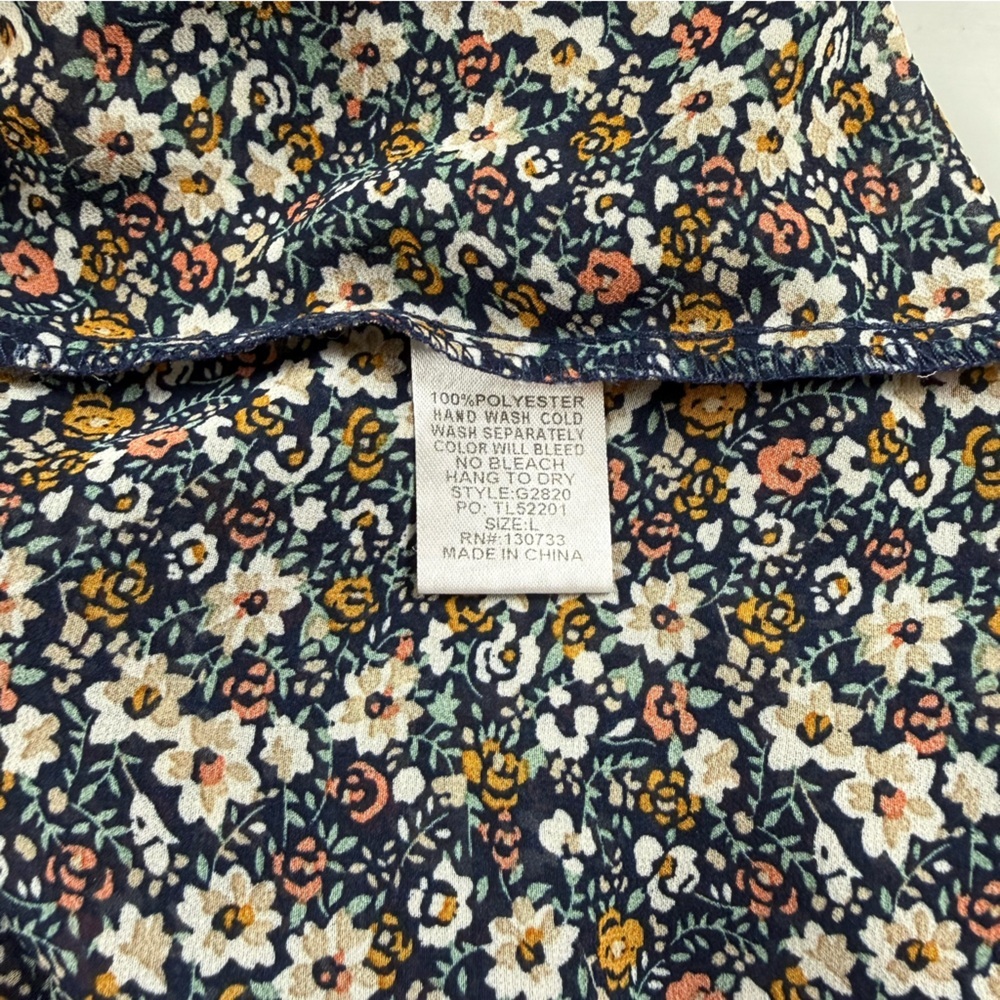 Umgee Floral Ruffle Mini Dress Boho Cottagecore Long Sleeve Navy Women’s Large - Picture 6 of 10